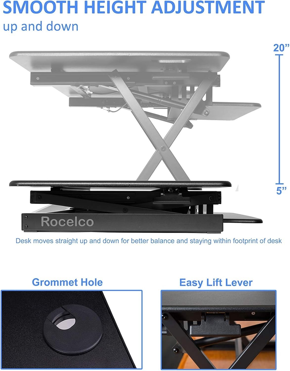 46" Large Height Adjustable Standing Desk Converter Quick Sit Stand Up Triple
