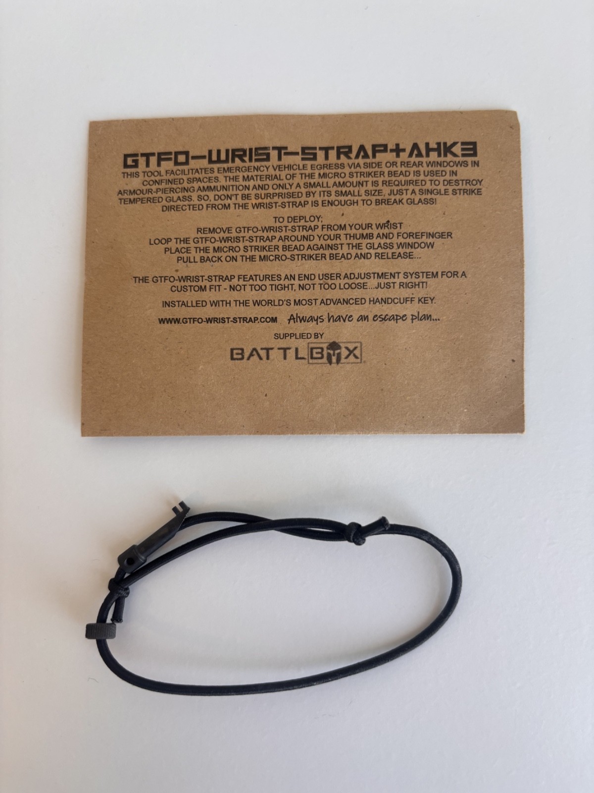 GTFO Wrist Strap Escape Tool w/ Handcuff Key AHK3 Emergency Glass Break Battlbox