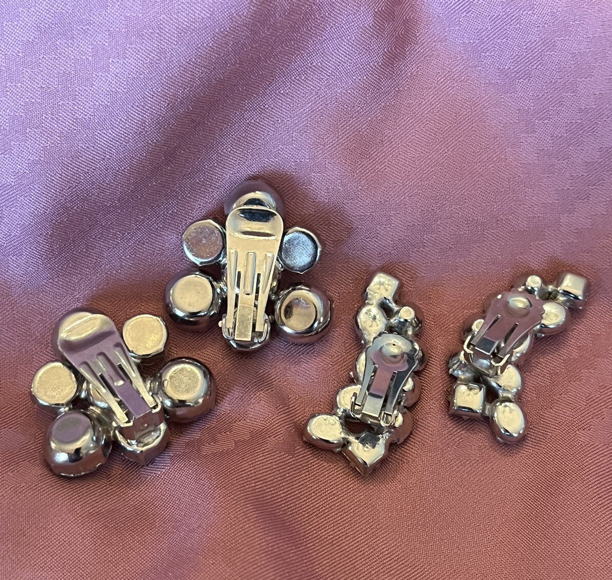 Two Pair Mid Century Clear Rhinestone Statement Earrings