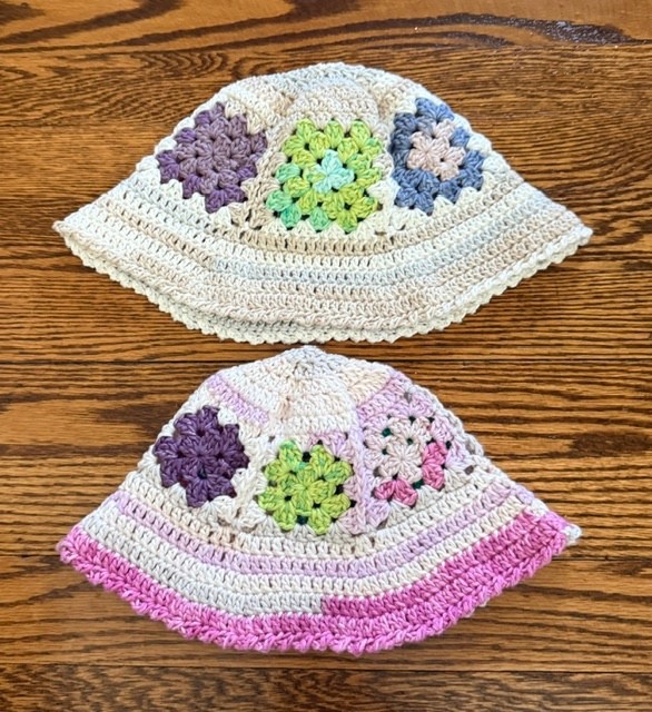 HANDMADE Crochet MOMMY AND ME Granny Square 100%COTTON YARN colorful Bucket Hat