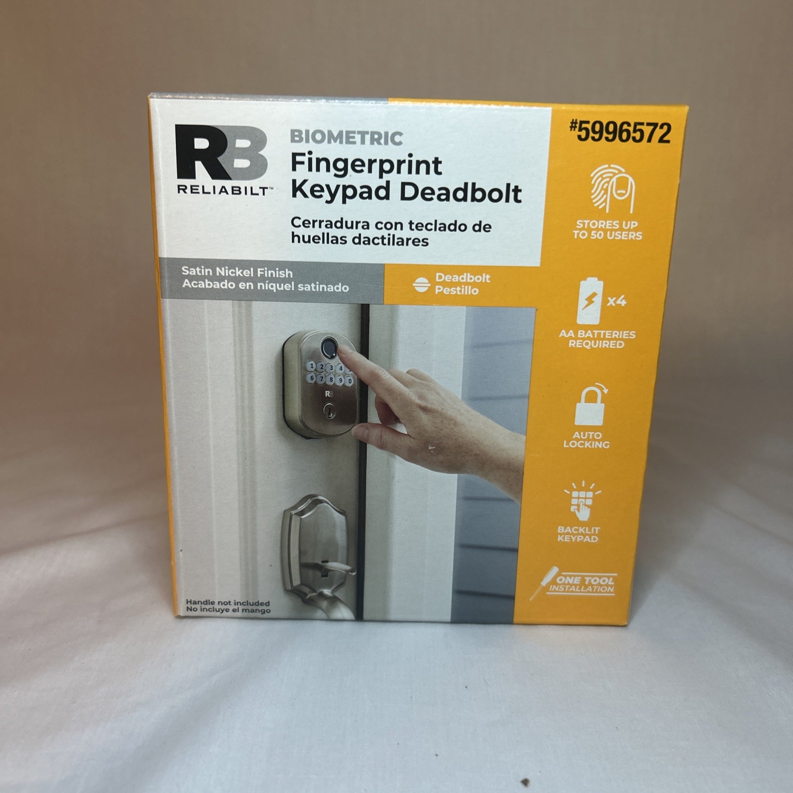 Reliabilt Fingerprint Deadbolt Door Lock BackLit Keypad Satin Nickel 2 Keys New