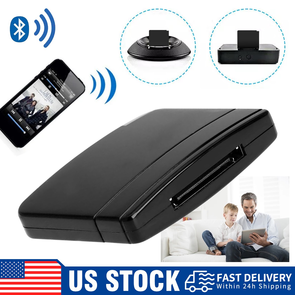 Bluetooth 5.0 Music Audio Adapter Receivers 30 Pin Dock Speaker for iPhone iPod*