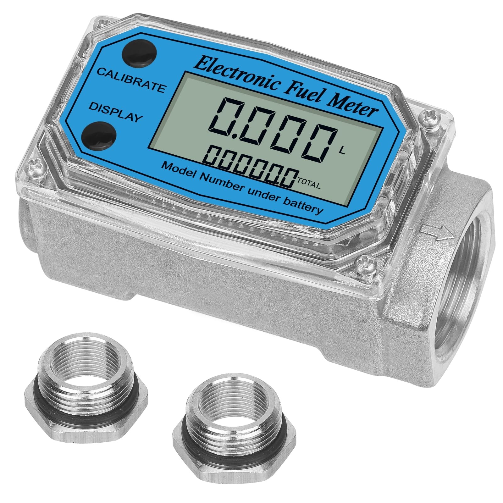 1" 2.6-26 GPM Inline NPT Thread Flowmeter, Digital Turbine Fuel Flow Meter, f...