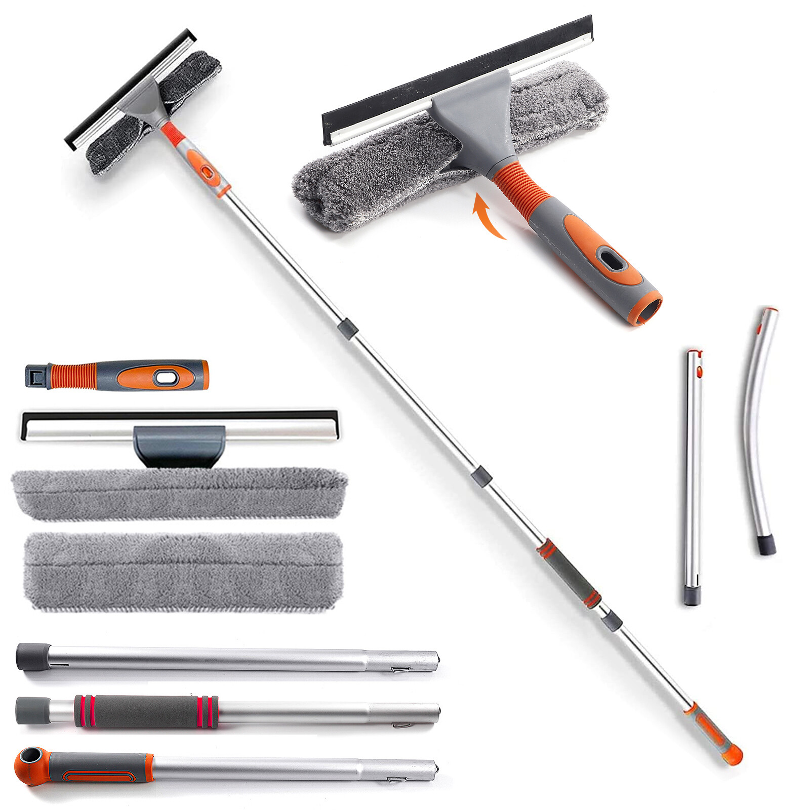 61'' Window Cleaner Extendable Telescopic Squeegee Long Handle Washer Scrubber