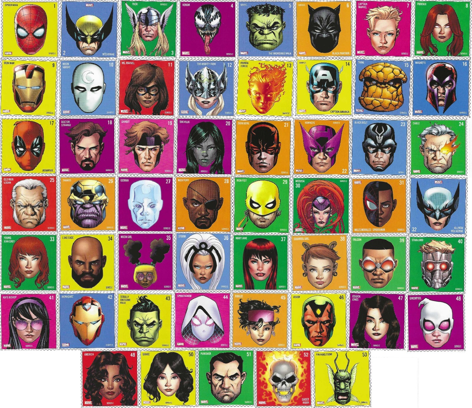 2017 MARVEL VALUE STAMP BOOK COMPLETE WITH ALL 53 UNUSED STAMPS GATEFOLD ALBUM