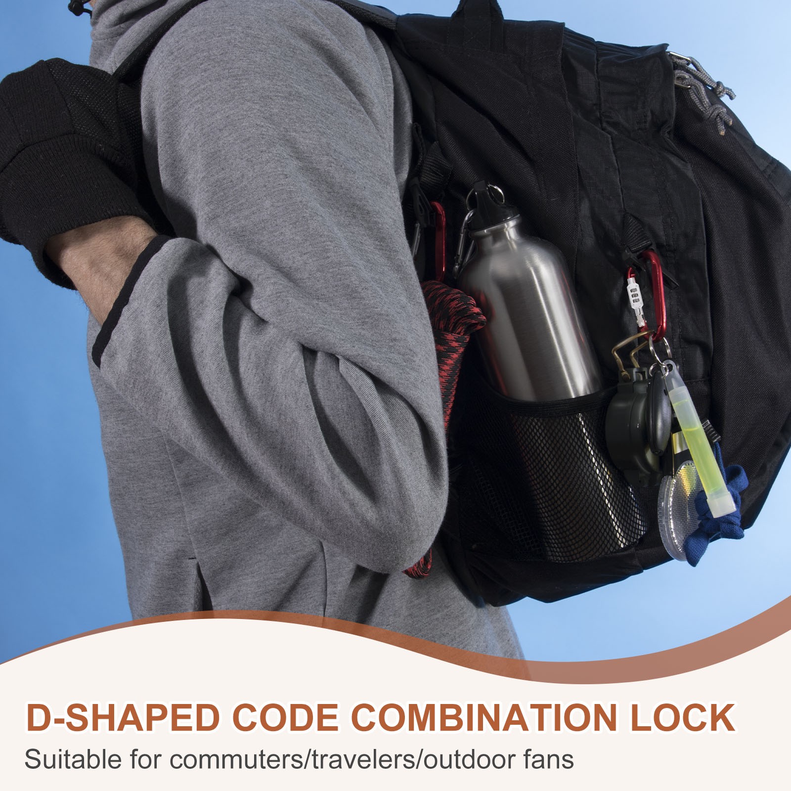 3.8" x 1.8" D-Shaped 3-Digit Code Combination Lock D-Ring Clip Locking, Red