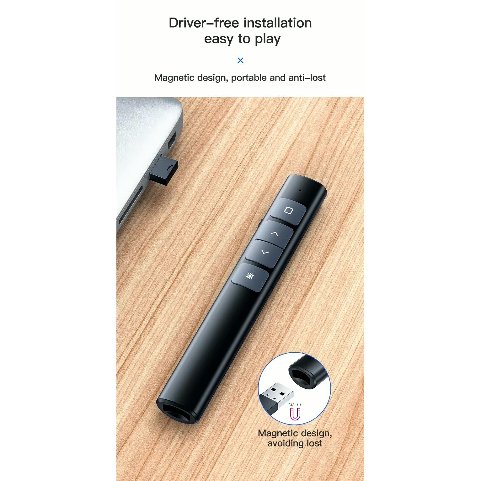 2.4 GHz Wireless Presenter with Red Pointer RF Remote Control Rechargeable Black