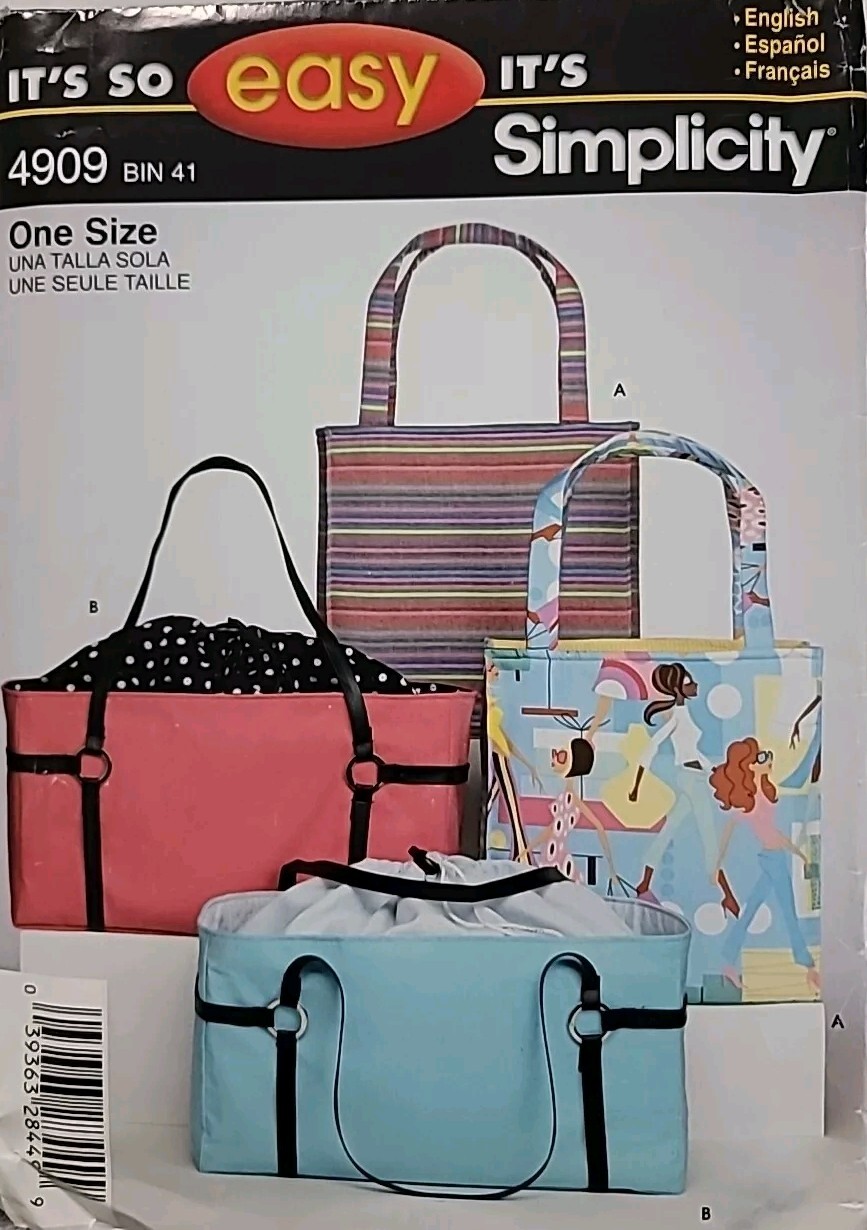 Tote Bag Two Styles Sewing Pattern Simplicity 4909 One Size