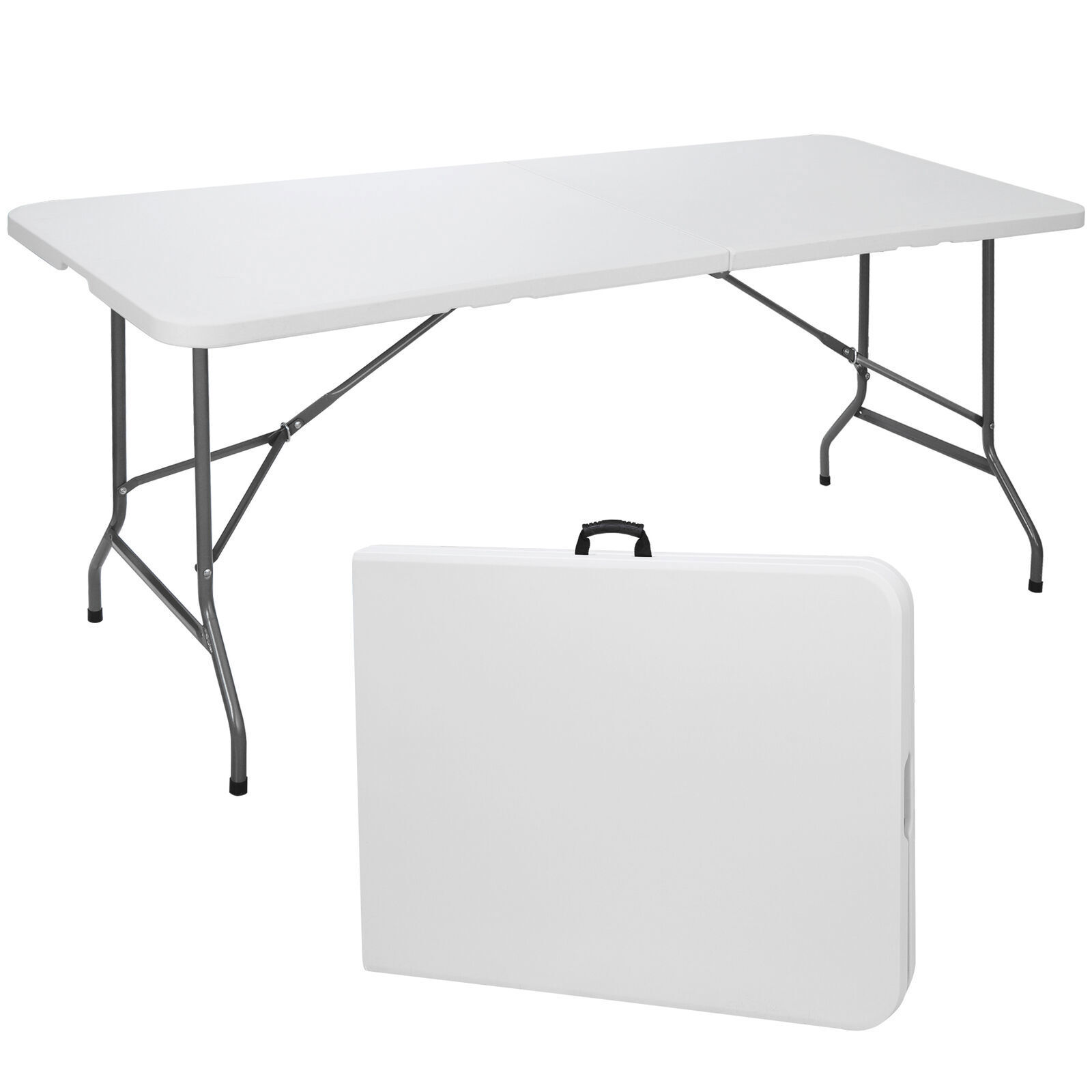 2X 6' Folding Table Plastic Fold-in-Half Picnic Table w/ Handle Rectangular