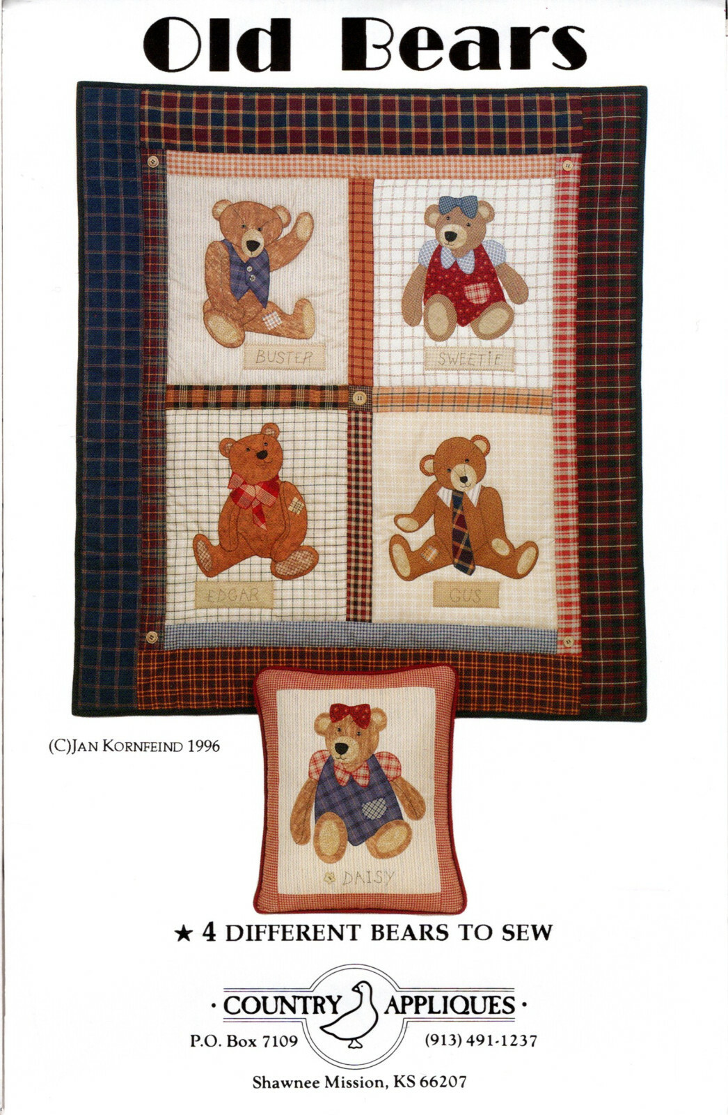 "Old Bears" ©1996 Country Appliques Quilting Pattern/Instruction Pack # CA-97