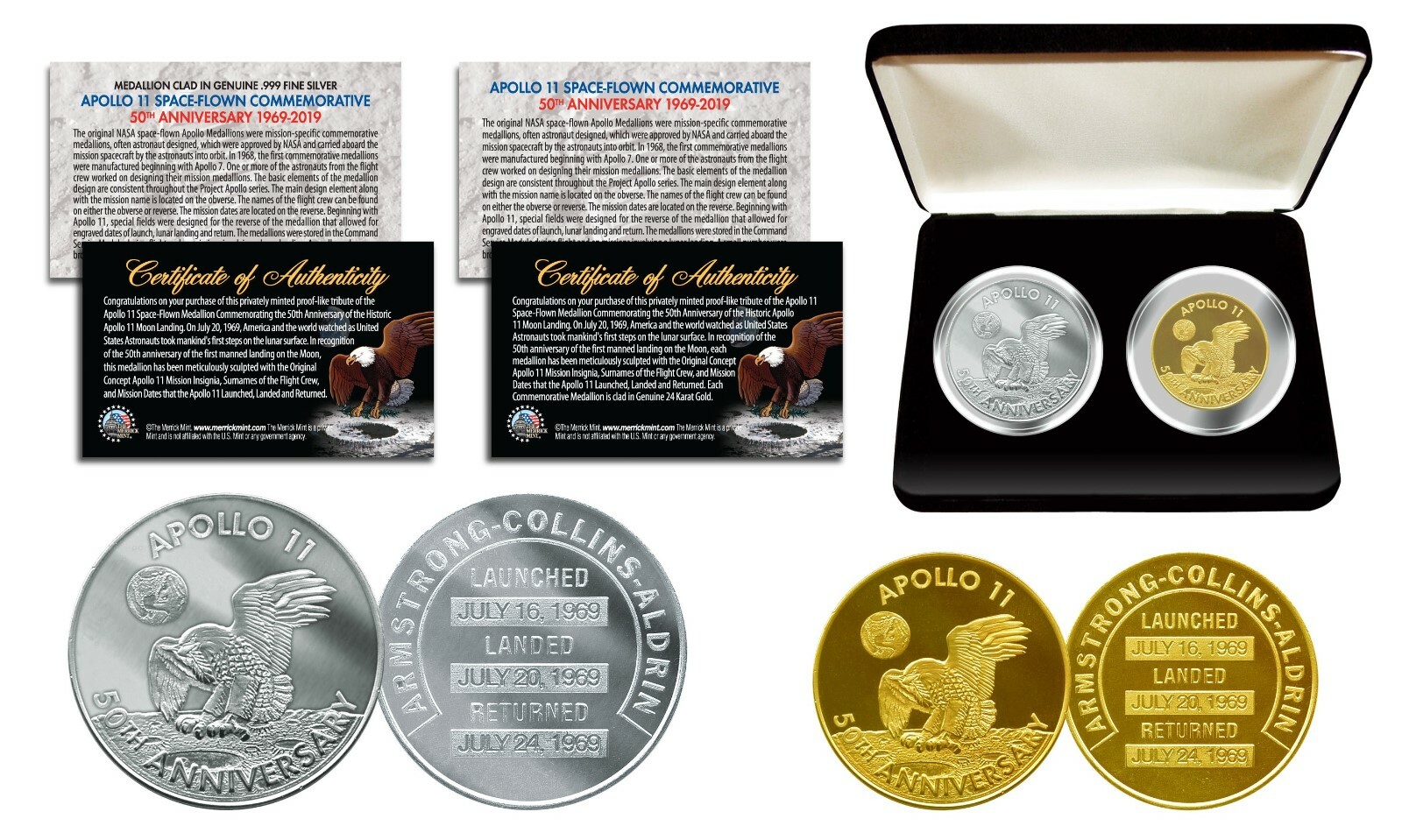 Apollo 11 50th Anniversary Man in Space Medal 2-Piece Commemorative Coin Set Box