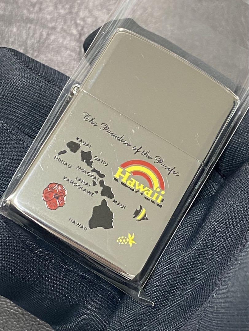 Zippo Hawaii Vintage Silver Etching One Sided Processing Lighter Regular Japan