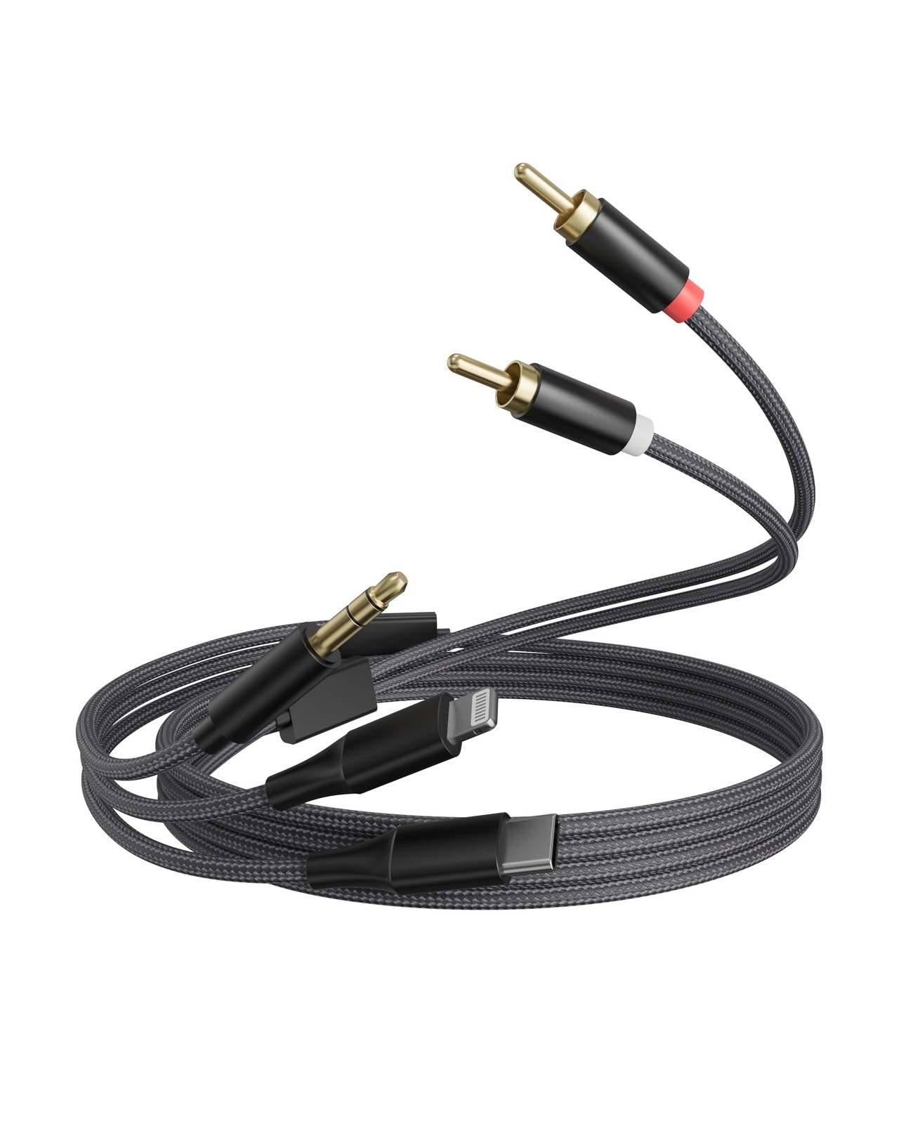 RICHUPON [3-in-1 RCA Audio Cable] Lightning/USB C/3.5mm to 2 3.9FT, Black