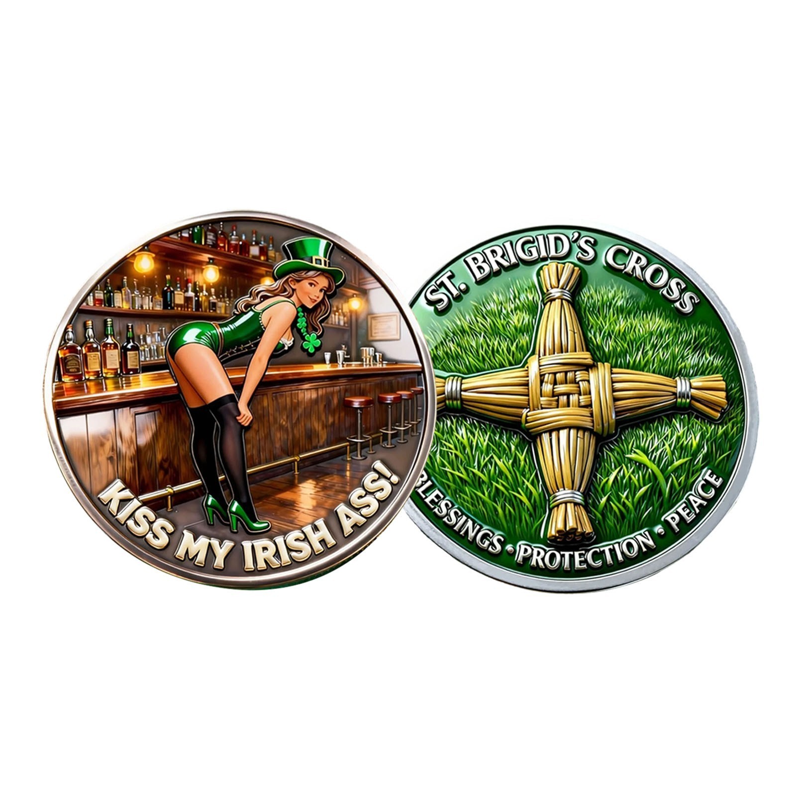 Saint Patrick's Day KISS MY IRISH ASS ST. BRIGID'S CROSS Commemorative Coin