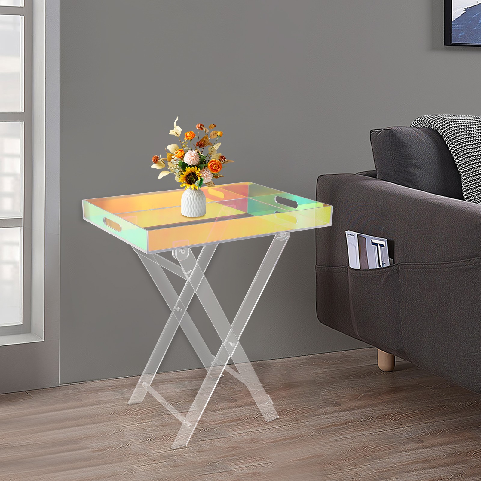 Acrylic Folding Tray Table, Acrylic End Table, Colorful Acrylic Side Table