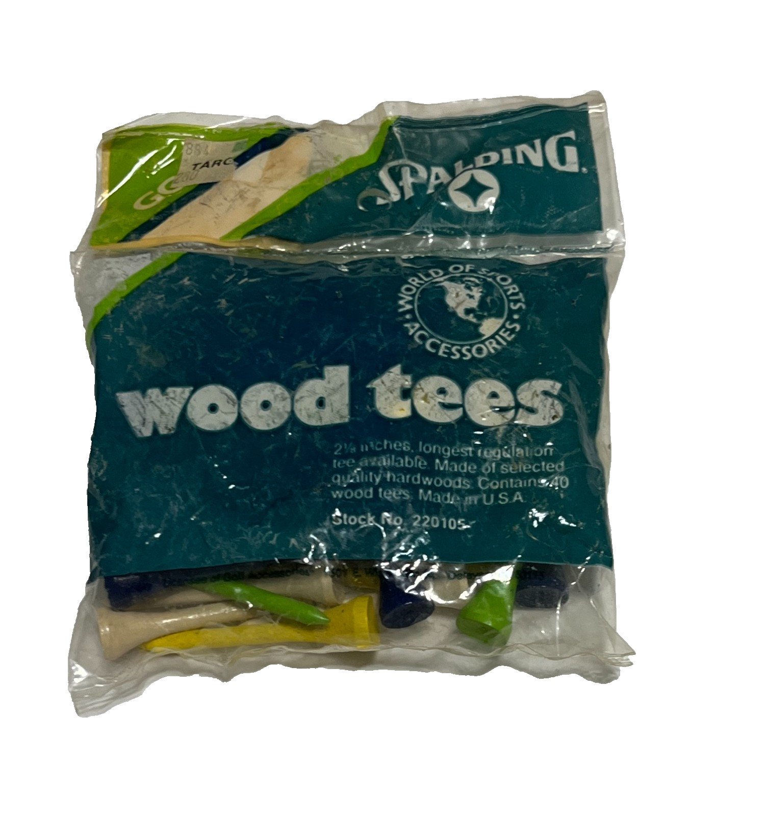 SPALDING Vintage USA Made Retail Pack of 40 Wooden 2 1/4 inches Tees NEW SEALED