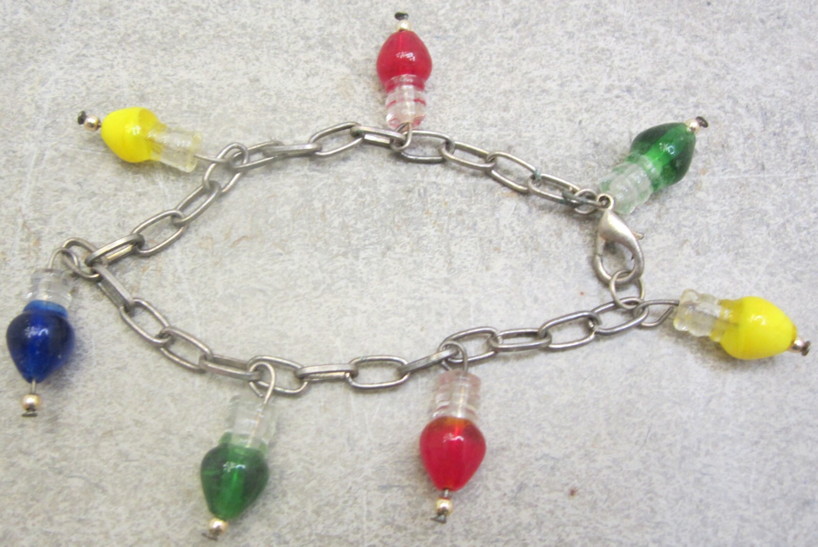 Glass Christmas Lights Beads Dangle Charms Silver Clad Chain Bracelet Handmade