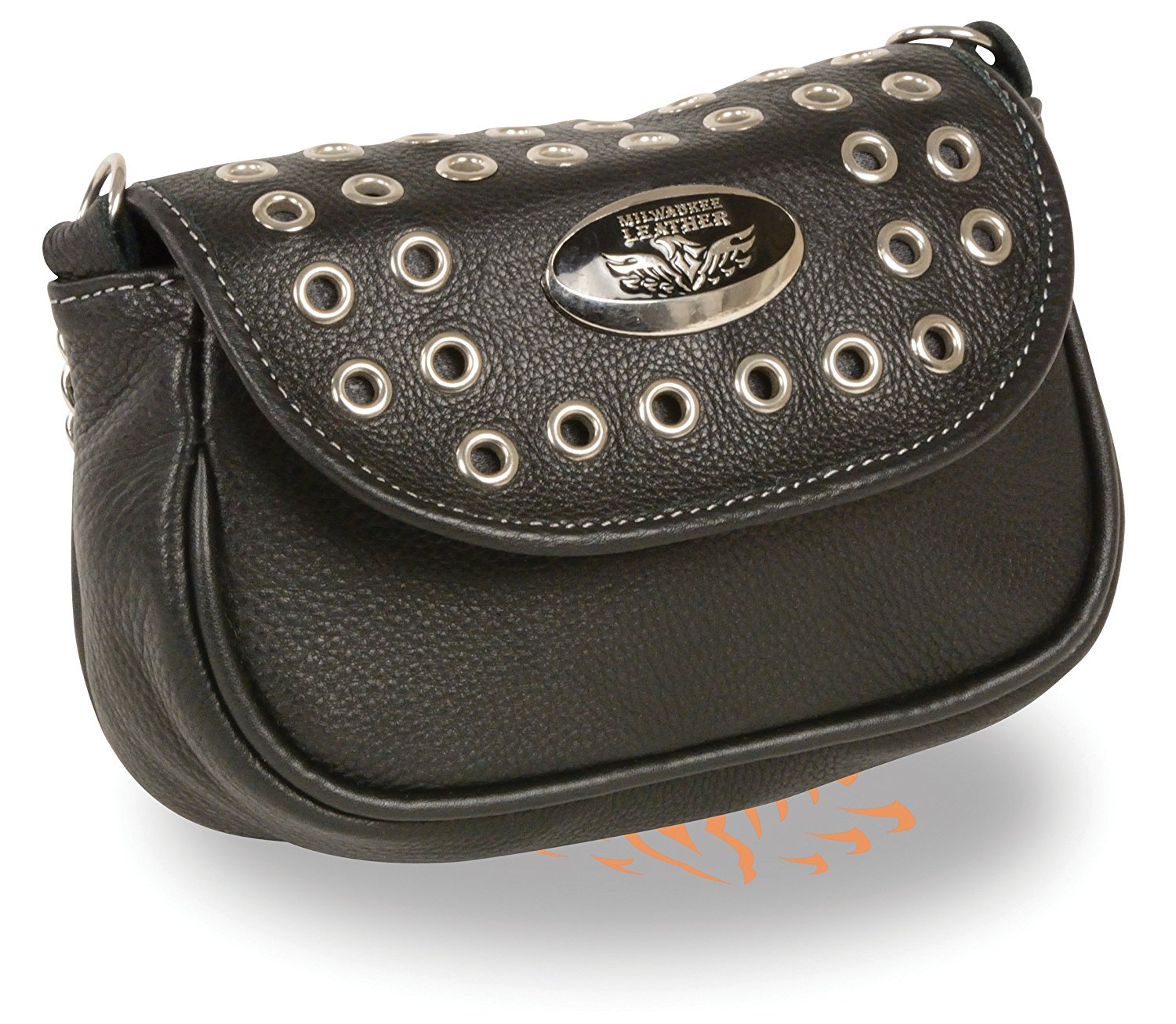Milwaukee Ladies Chain Strap Leather Shoulder Bag w/ Eyelets Black