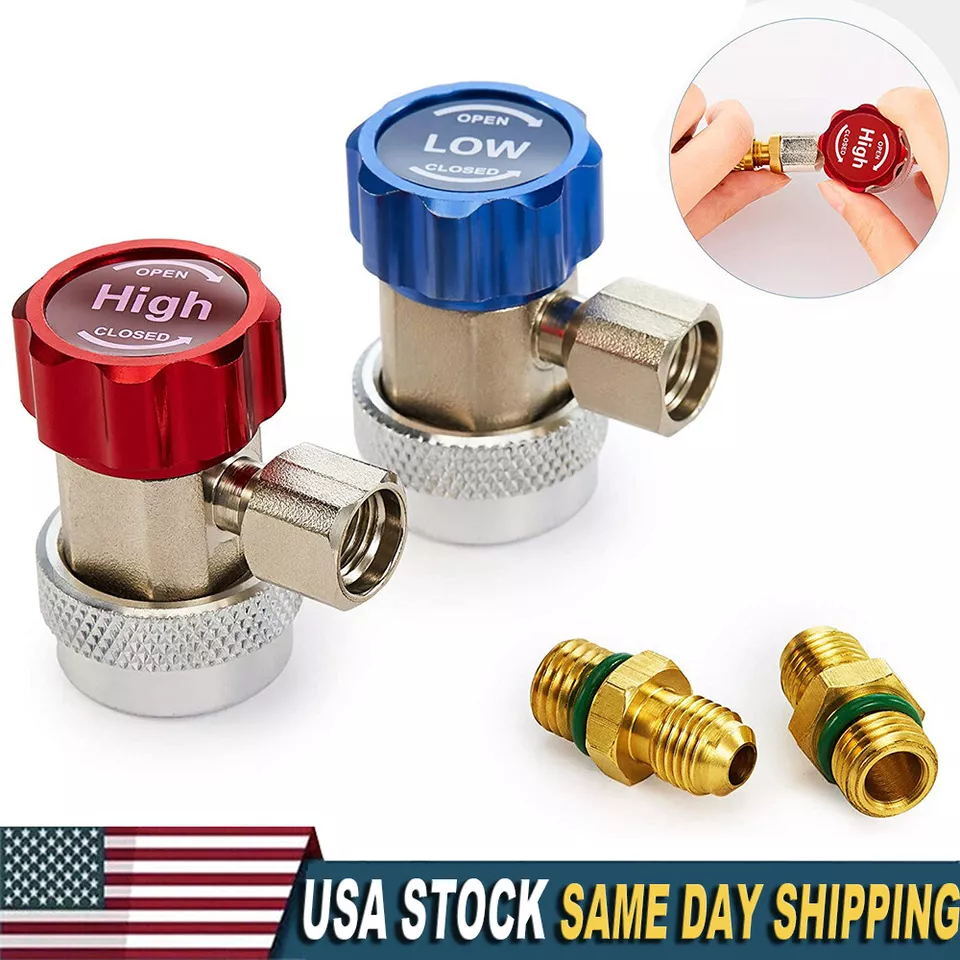 2Pcs Quick Connector Adapter Conversion Coupler Auto A/C Manifold Gauge Low/High