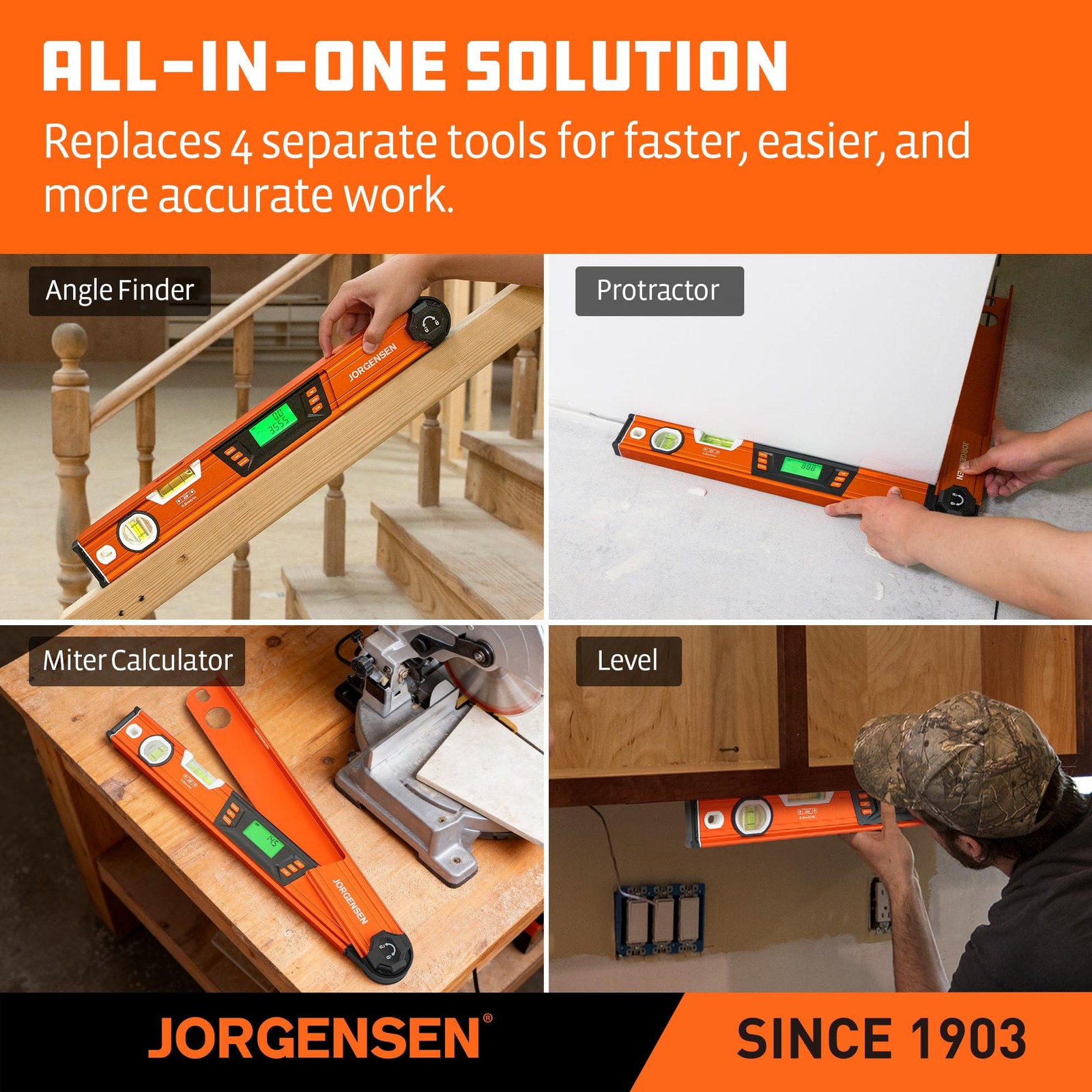 JORGENSEN Digital Angle Finder, Protractor Digital Level