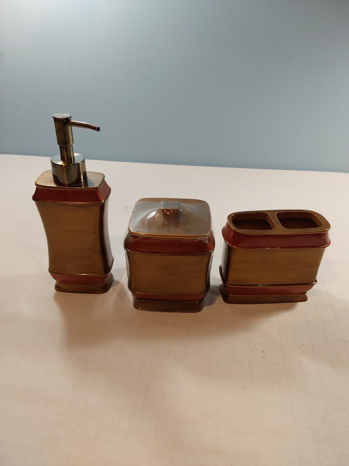 Candela Lotion Pump Covered Jar & Toothbrush Holder Bathroom Accessory Set of 3