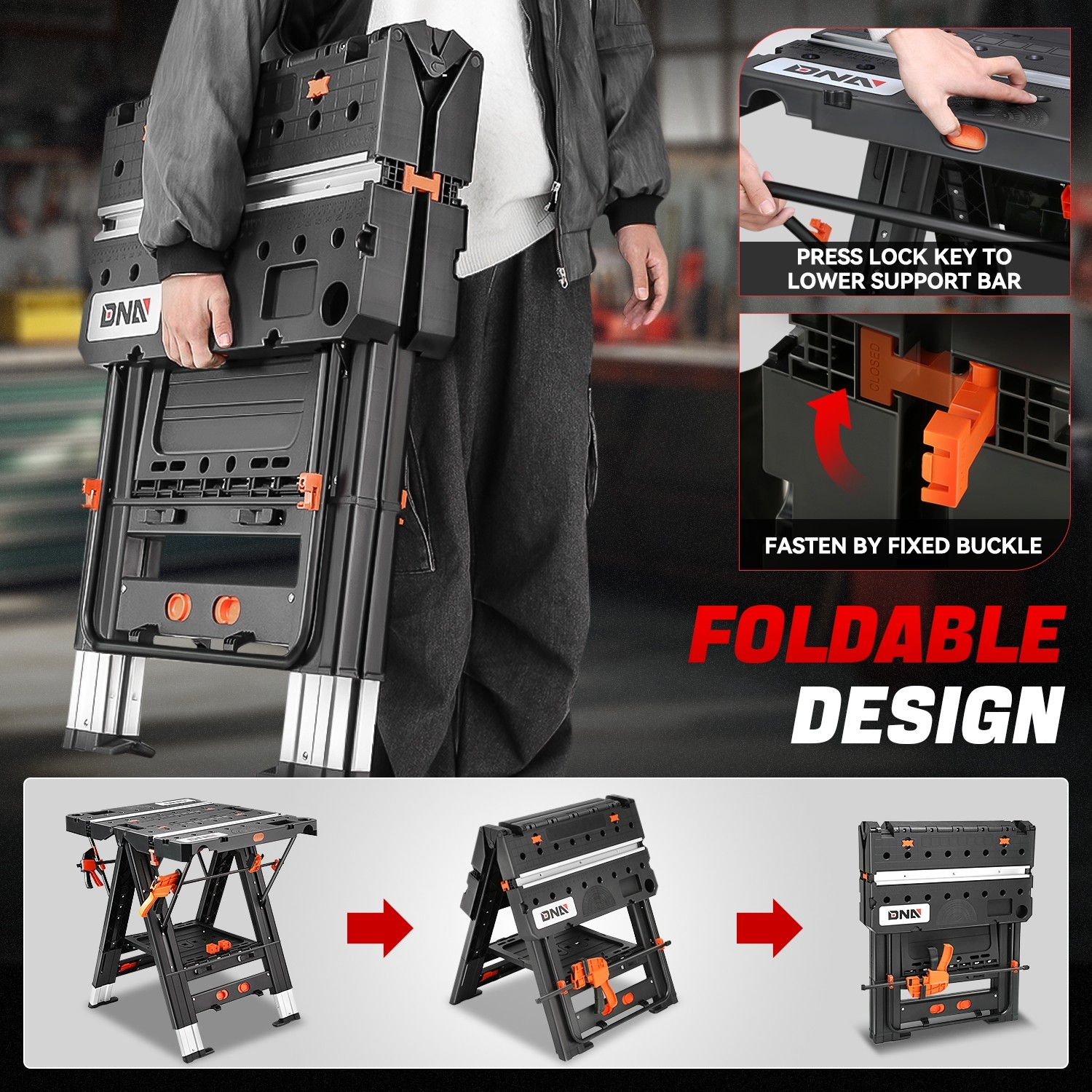 25" X 31.1" X 31.8" Painted Black Foldable Work Table for Workbench Sawhorse