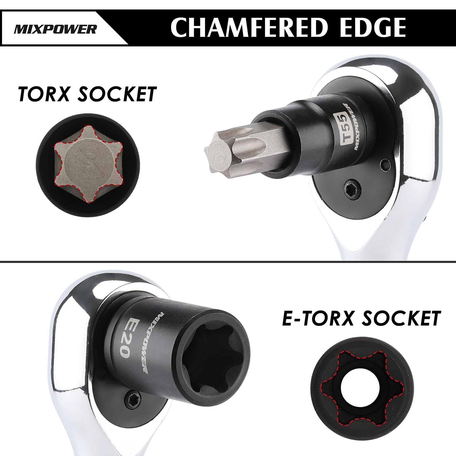 MIXPOWER 32PCS Torx Bit Socket Set, 14 Star Bits T8-T70,E4-E24(32PCS)