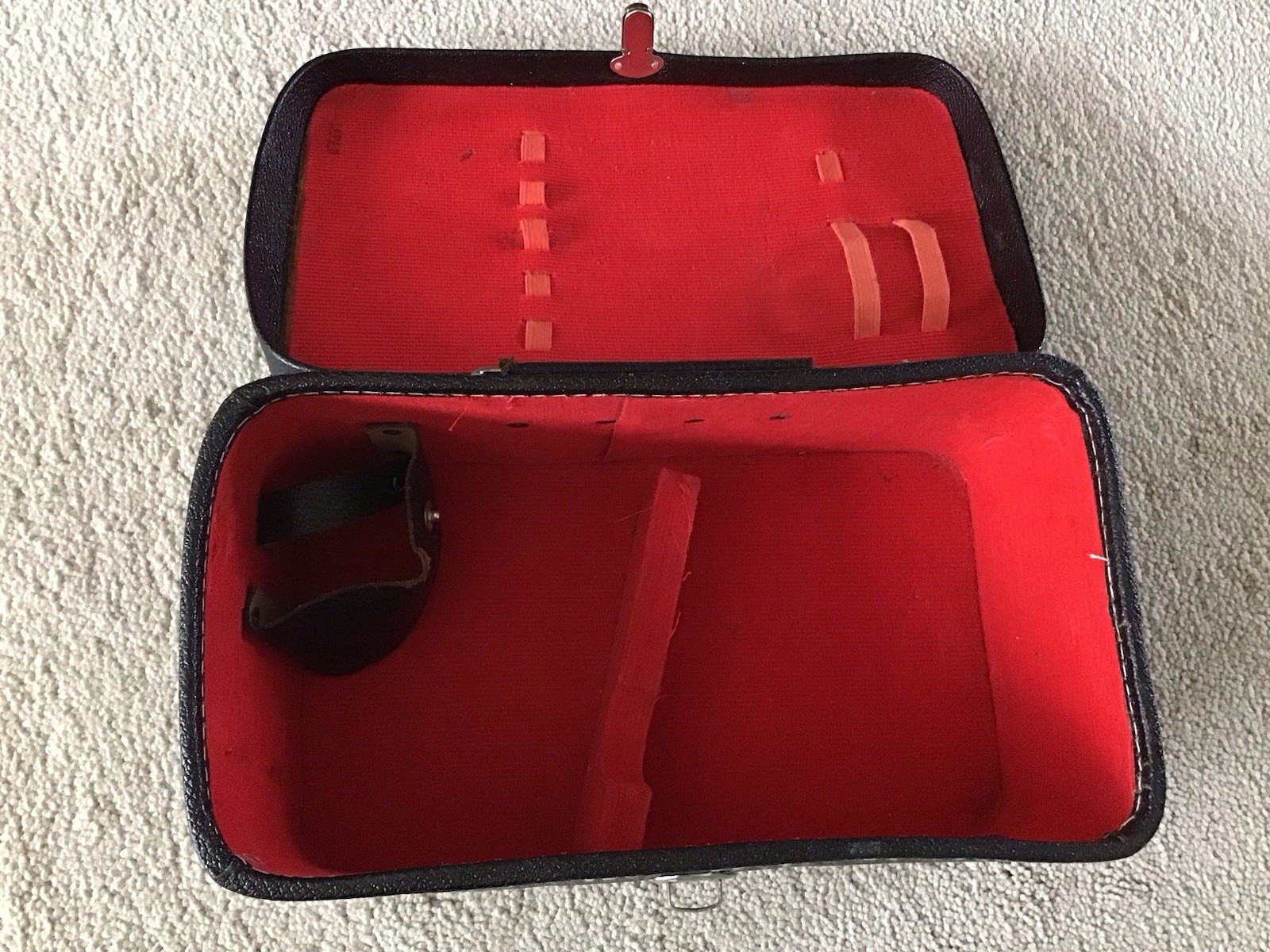 Vintage Black Leather Hardcase Microscope Case with Red Corduroy Felt Interior