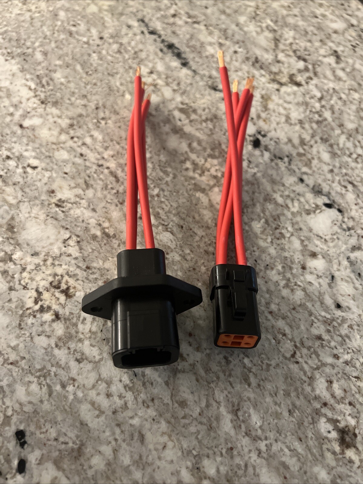 10 AWG Black Flanged Deutsch DTP  4 Pin waterproof connector All Red Wire