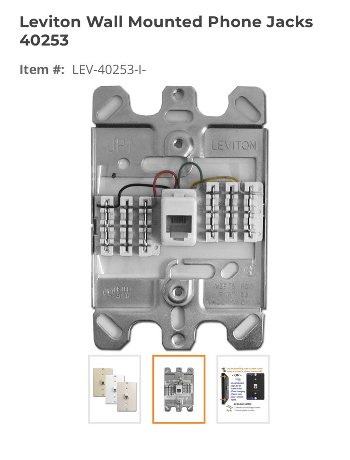 New Leviton 40253-1 Modular Wall Jacks - QTY 1