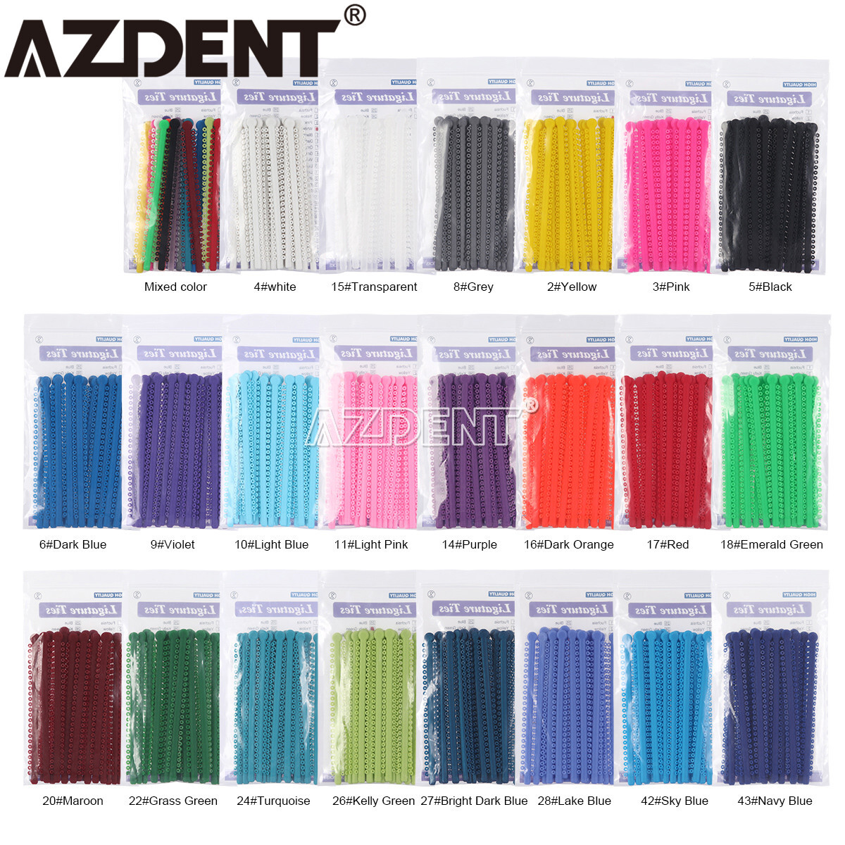AZDENT Dental Orthodontic Ligature Ties Elastic Rubber Bands 1000 Ties/Bag