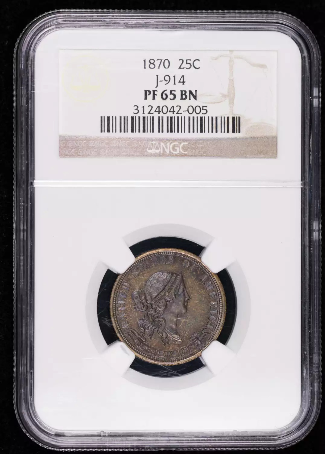 1870 Pattern Coin NGC PF-65 BN J-914 25 Cents