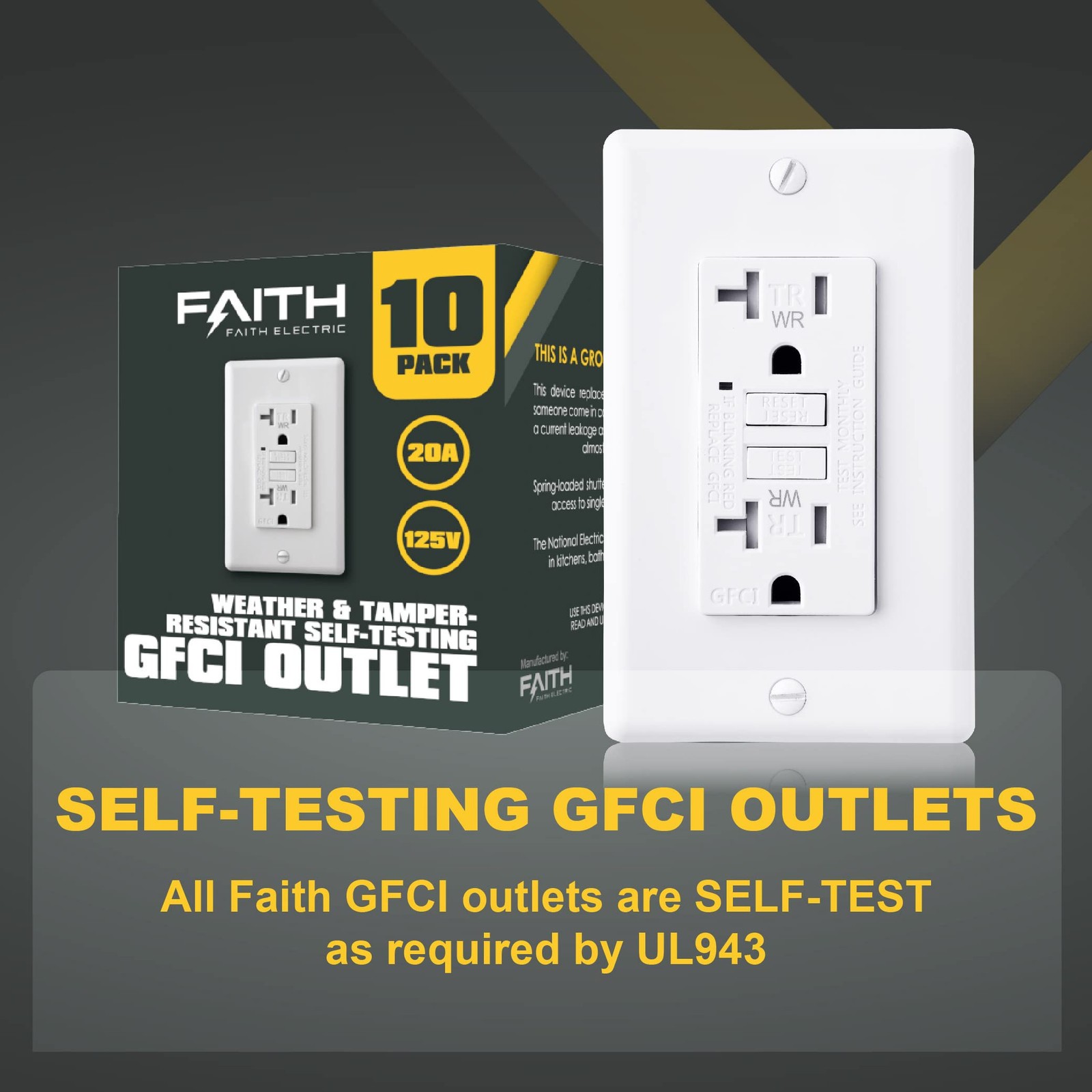 Faith [10-Pack] 20A Outdoor GFCI Outlets, ETL Listed, Weather 10 Pack, White