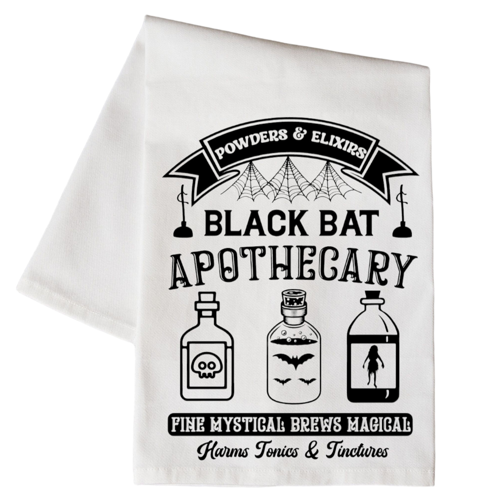 Powders and Elixirs Black Bat Apothecary Fine Mystical Kitchen Floursack Towel