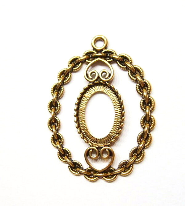 4 of 25x18mm Antique Gold Chained Heart Pendant Settings 4 Cabochon 60x47mm