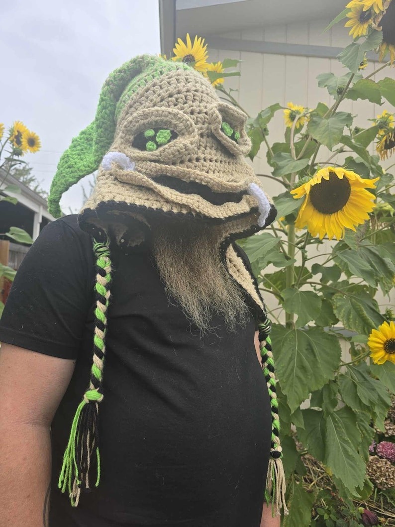 Hand Crocheted Oogie Boogie Burlap Chap Hooded Hat