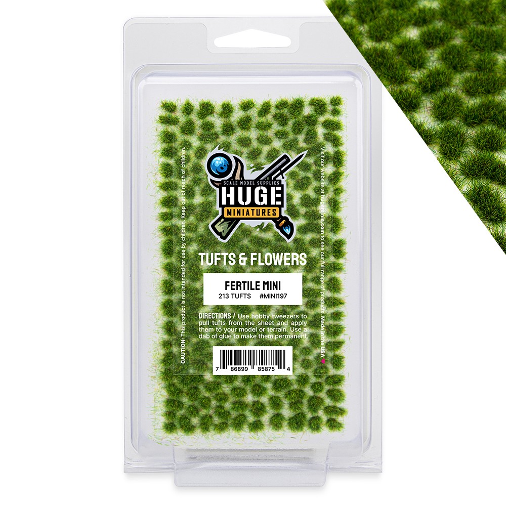 Huge Miniatures Mini Grass Tufts, Fertile Huge Minis – 200+ Self-Adhesive Tufts