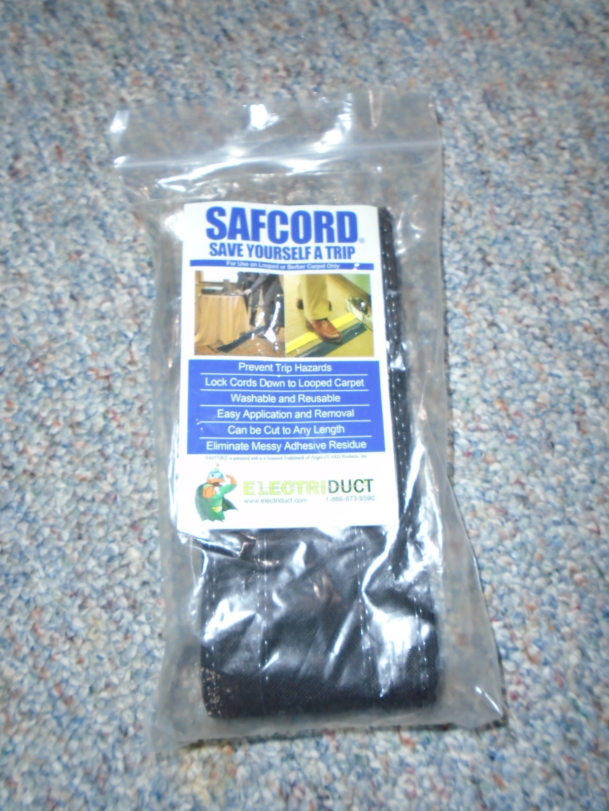 Electriduct Safcord 3" Carpet Cord Cover 6ft Blk CC-SC-3-6-BK *New*