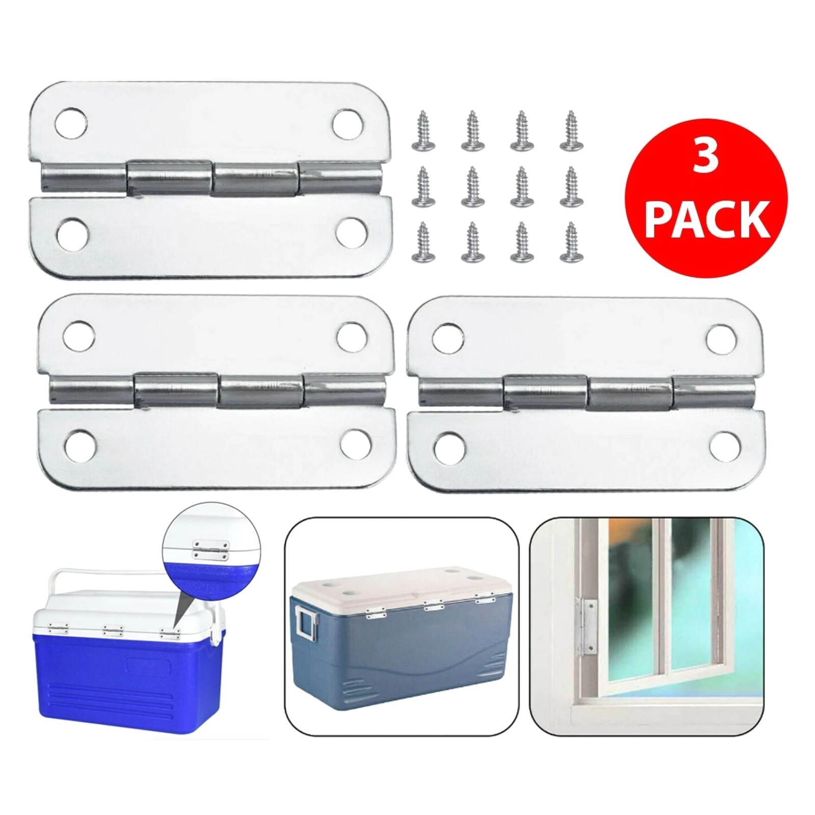 For Igloo Ice Chest Replacement Hinges 3PCS Stainless Steel Hardware Screws Kit