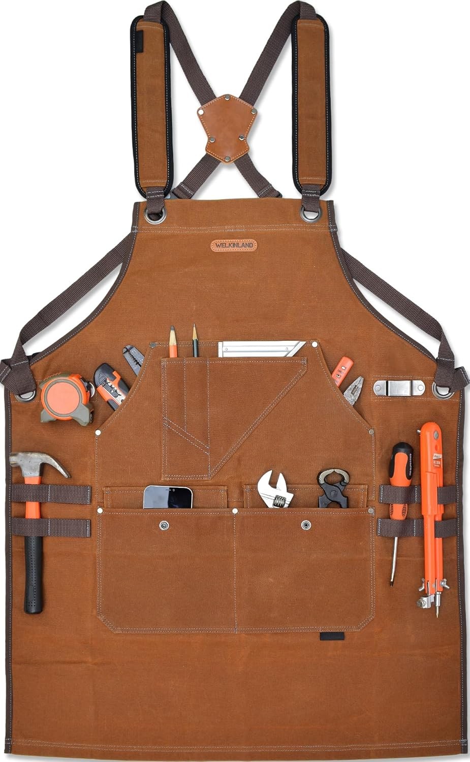 16 Pockets Waxed Canvas Adjustable Woodworking Tool Apron 34x27 Inch