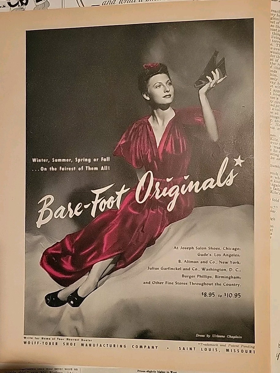 1944 Womens Barefoot Originals shoes purple Lingerie  Vintage Fashion ad