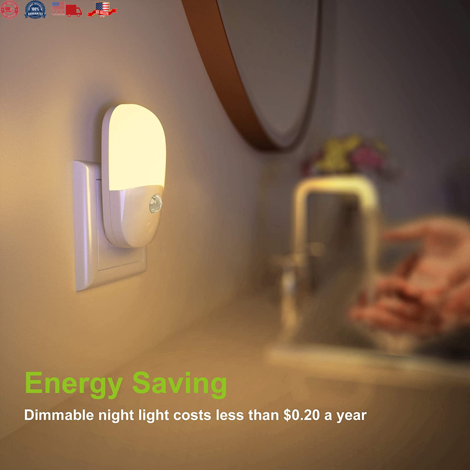 Plug In Motion Activated Detector Sensor LED Indoor Night Light Electrical