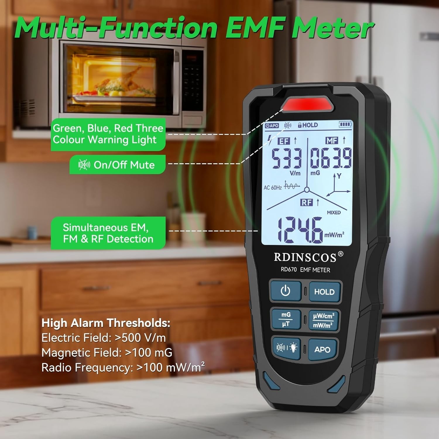 Electric Magnetic RF Field Tester LCD Display