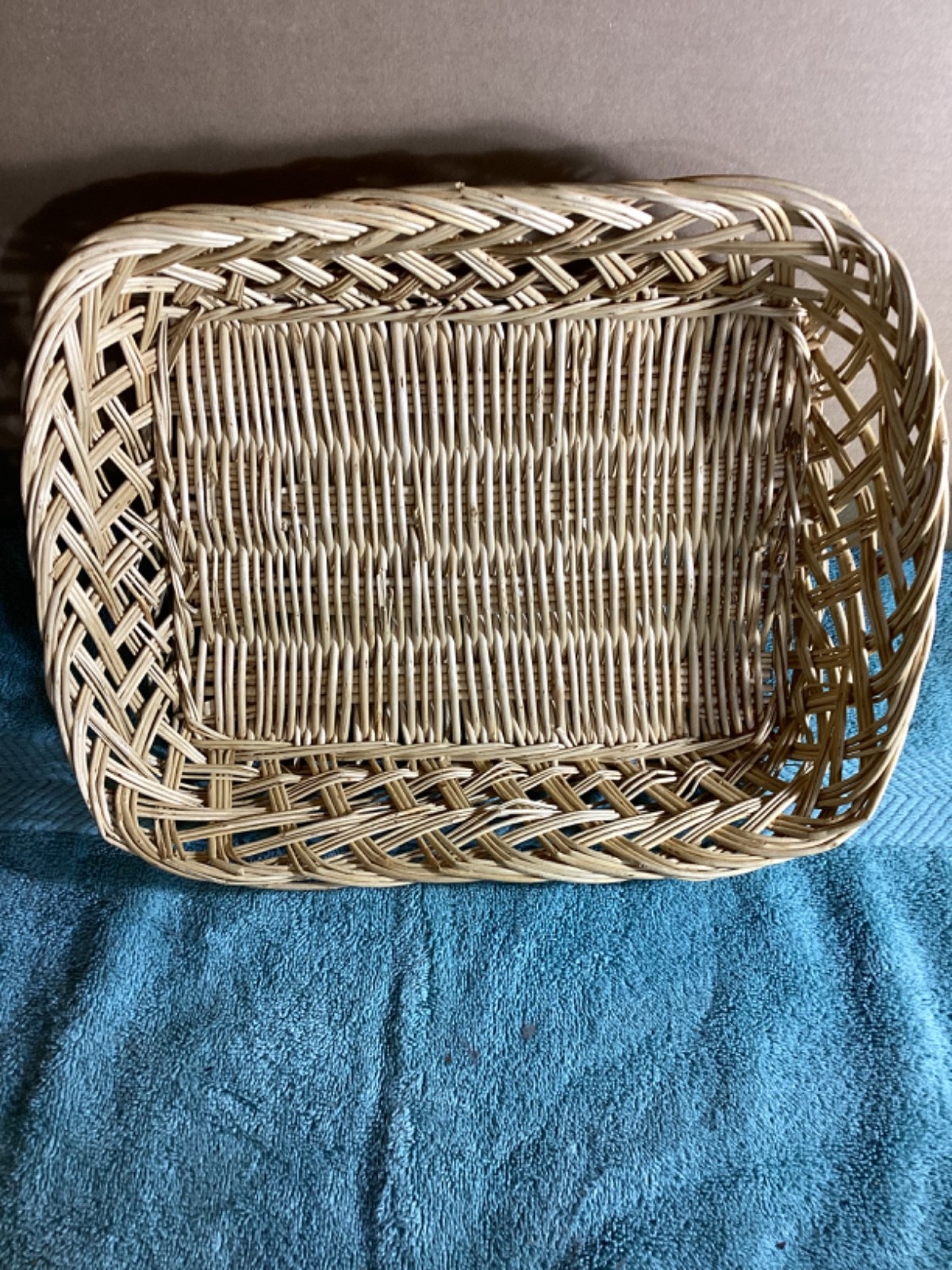 Woven Basket 3” High x 12” x 9.5” Good Condition
