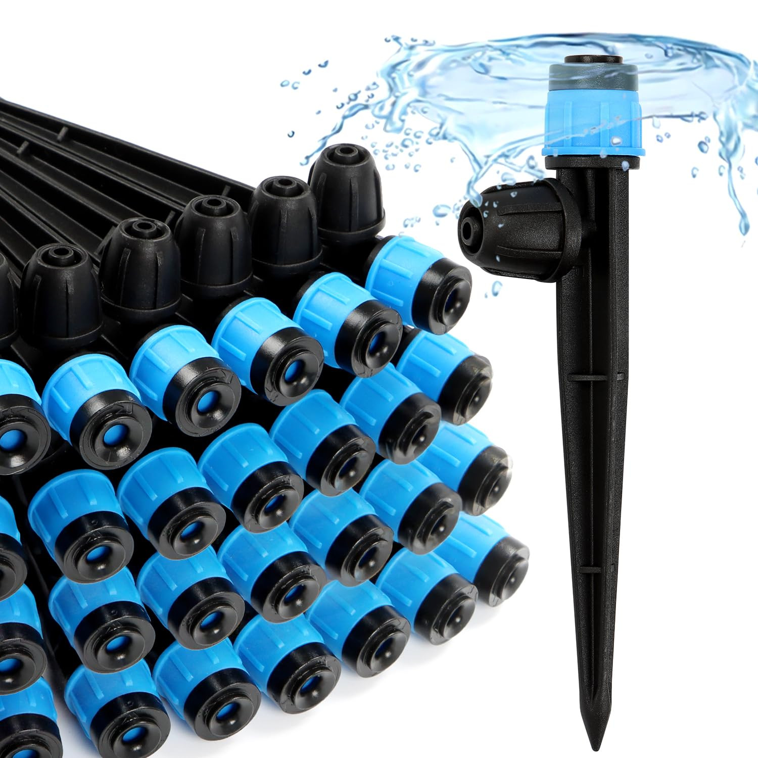 50PCS Drip Irrigation Emitters w/ Stakes Adjustable 1/4" Sprinklers