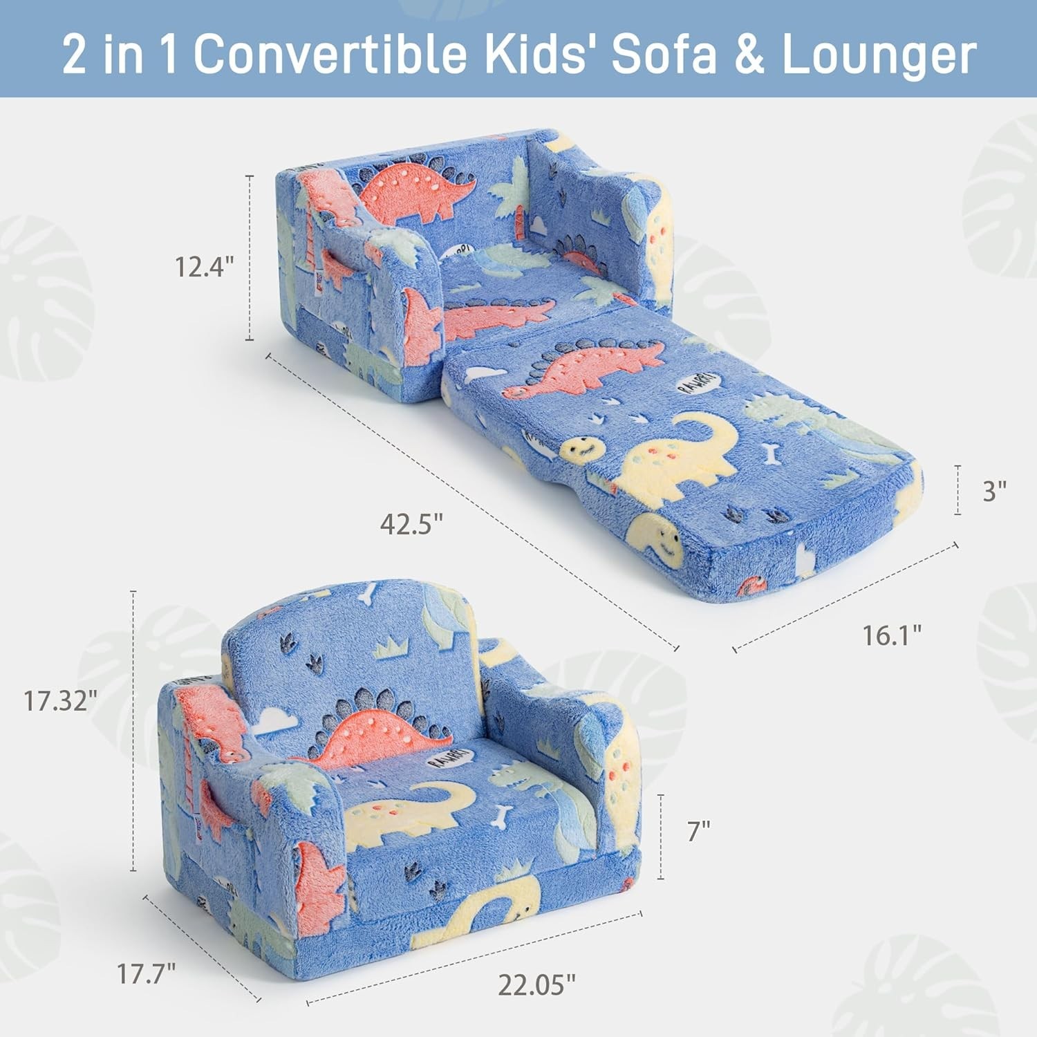 Convertible Plush Toddler Couch with Dinosaur Theme - Ideal for Relaxing & Play
