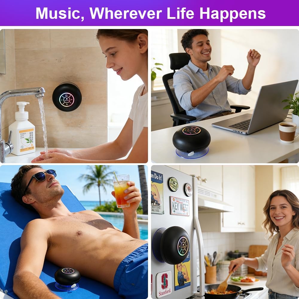 Luzsco Bluetooth Shower Speaker with LED – Portable Wireless Mini Black