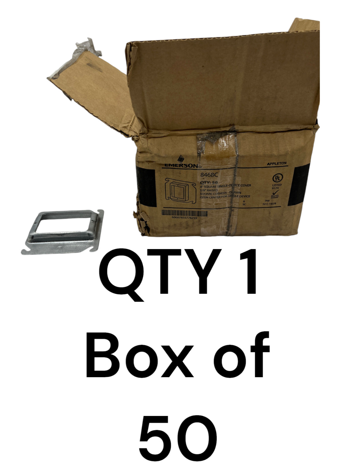 (QTY 50) Emerson 8468C Square Box Single Device Cover Galvanized Steel 4"x4"