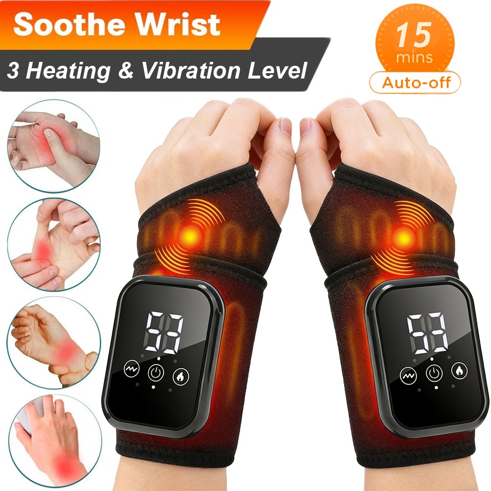 2pk Electric Wrist Hand Massager Heating Vibration & Hot Compression Pain Relief