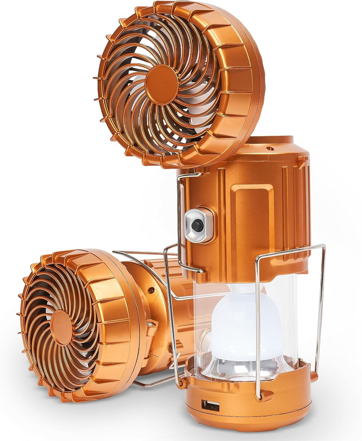5-in-1 Solar Light and Fan (Gold) - Rechargeable Lantern with Phone Charger & Po